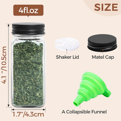 6Pcs 4Oz Glass Spice Jars with Shaker Lids, 21 Labels, Spice Jars Trial Set & Supplement Set, Empty Spice Containers and Square Spice Bottles for Kitchen and Seasoning