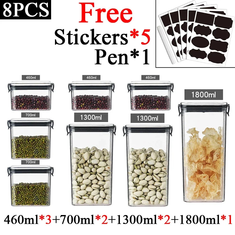 Plastic Food Storage Container Spice Jar Set Kitchen Box Bulk Sealed Jar Refrigerator Vacuum Transparent Storage Bottle Tea Tank