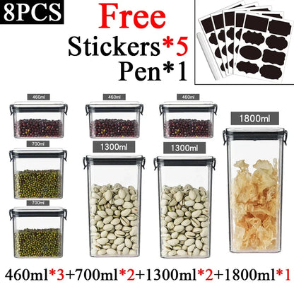 Plastic Food Storage Container Spice Jar Set Kitchen Box Bulk Sealed Jar Refrigerator Vacuum Transparent Storage Bottle Tea Tank