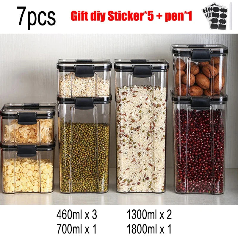 Plastic Food Storage Container Spice Jar Set Kitchen Box Bulk Sealed Jar Refrigerator Vacuum Transparent Storage Bottle Tea Tank