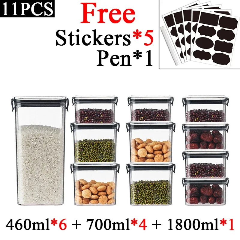 Plastic Food Storage Container Spice Jar Set Kitchen Box Bulk Sealed Jar Refrigerator Vacuum Transparent Storage Bottle Tea Tank