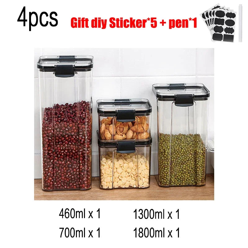 Plastic Food Storage Container Spice Jar Set Kitchen Box Bulk Sealed Jar Refrigerator Vacuum Transparent Storage Bottle Tea Tank