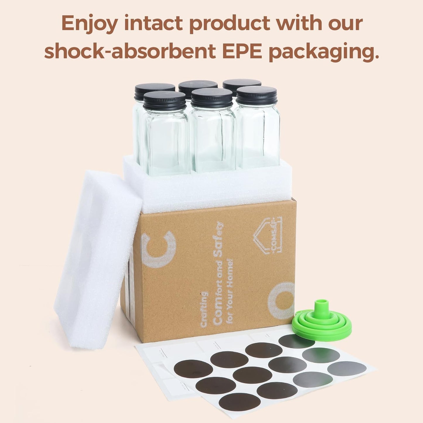 6Pcs 4Oz Glass Spice Jars with Shaker Lids, 21 Labels, Spice Jars Trial Set & Supplement Set, Empty Spice Containers and Square Spice Bottles for Kitchen and Seasoning