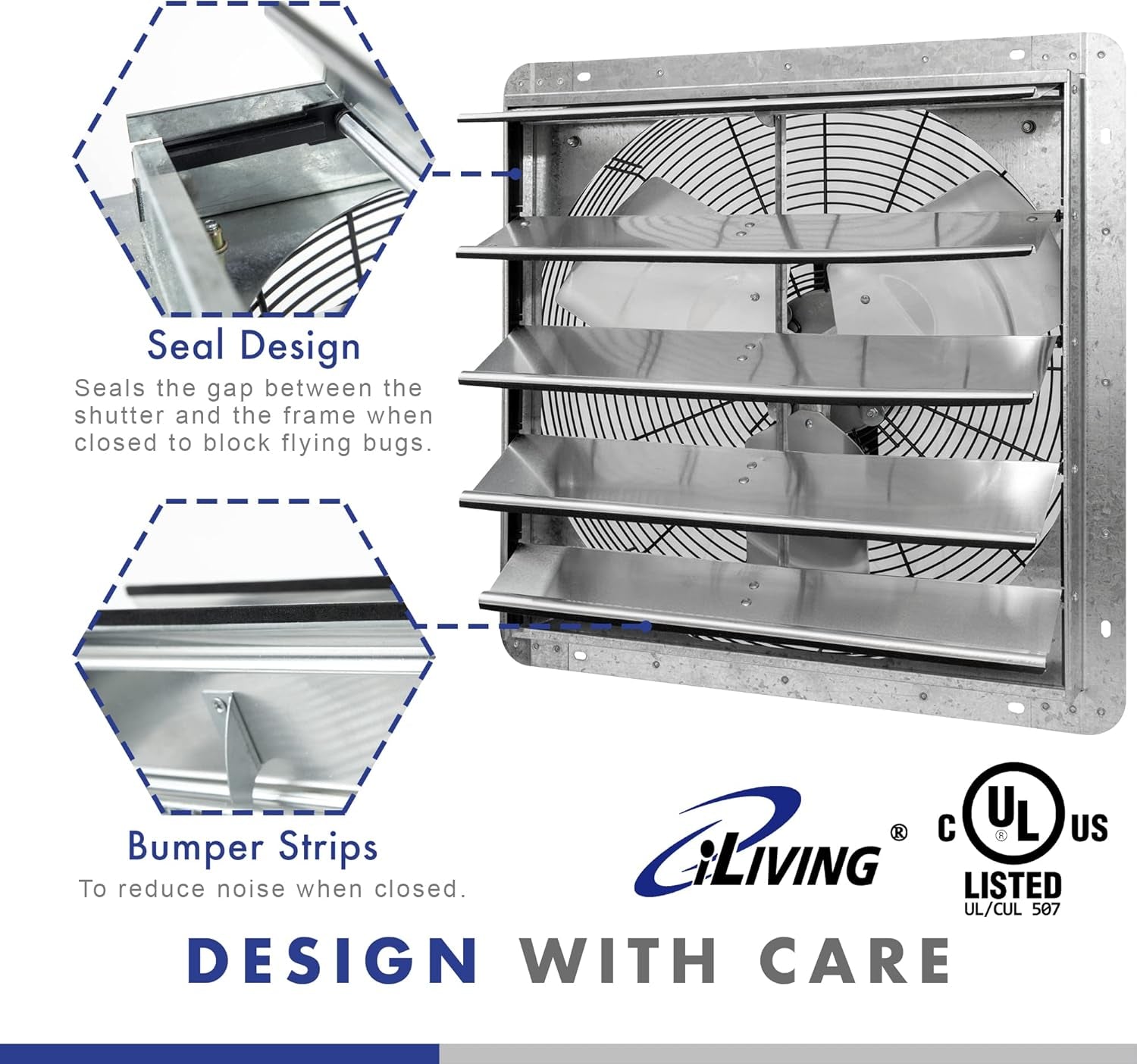 20" Wall Mounted Shutter Exhaust Fan, Automatic Shutter, with Thermostat and Variable Speed Controller, 2.2A, 3368 CFM, 5000 SQF Coverage Area Silver (ILG8SF20V-ST)