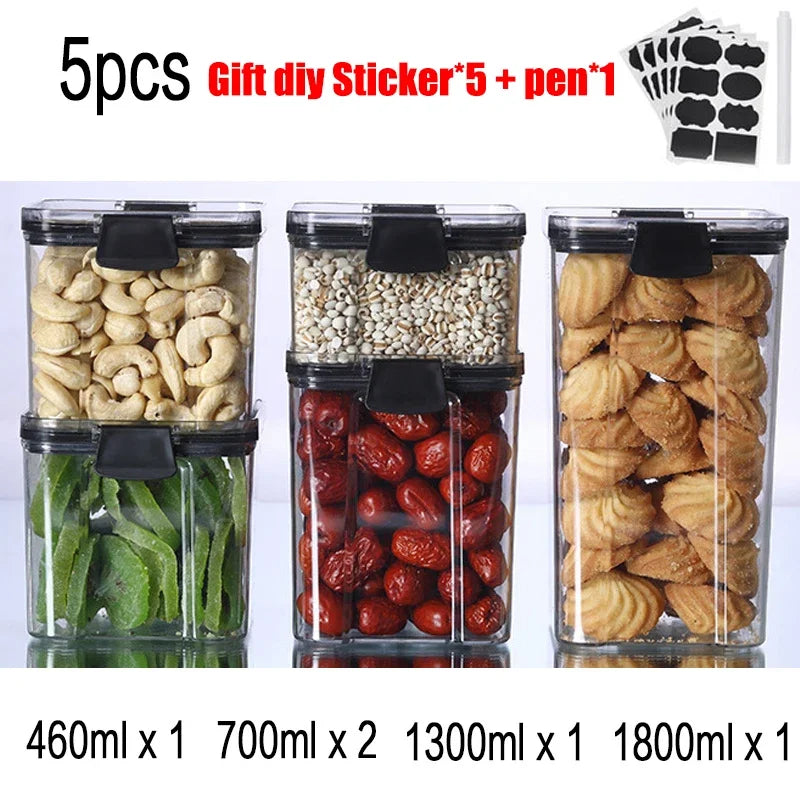 Plastic Food Storage Container Spice Jar Set Kitchen Box Bulk Sealed Jar Refrigerator Vacuum Transparent Storage Bottle Tea Tank