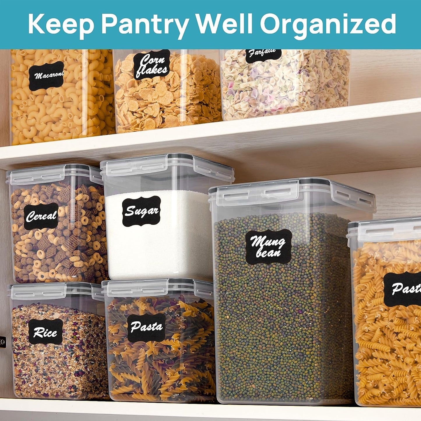 10 PCS Flour Storage Container, Large Airtight Food Storage Containers with Lids for Kitchen, Pantry Organizers, BPA Free, Black