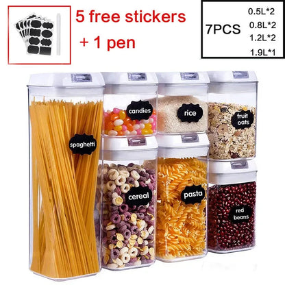 Plastic Food Storage Container Spice Jar Set Kitchen Box Bulk Sealed Jar Refrigerator Vacuum Transparent Storage Bottle Tea Tank