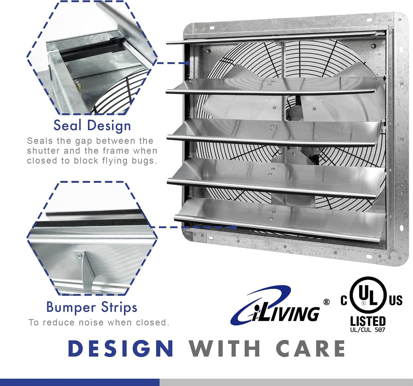 18" Wall Mounted Shutter Exhaust Fan, Automatic Shutter, with Thermostat and Variable Speed Controller, 0.85A, 1736 CFM, 2600 SQF Coverage Area Silver (ILG8SF18V-ST)