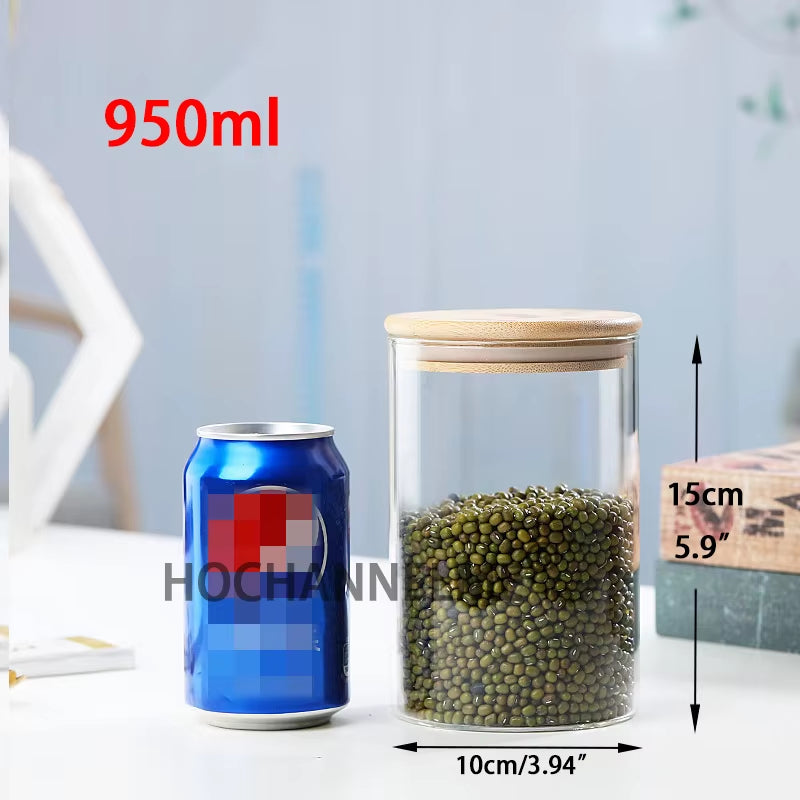 Mason Candy Jar for Spices Glass Bamboo Cover Container Glass Jars with Lids Cookie Jar Kitchen Jars and Lids Wholesale