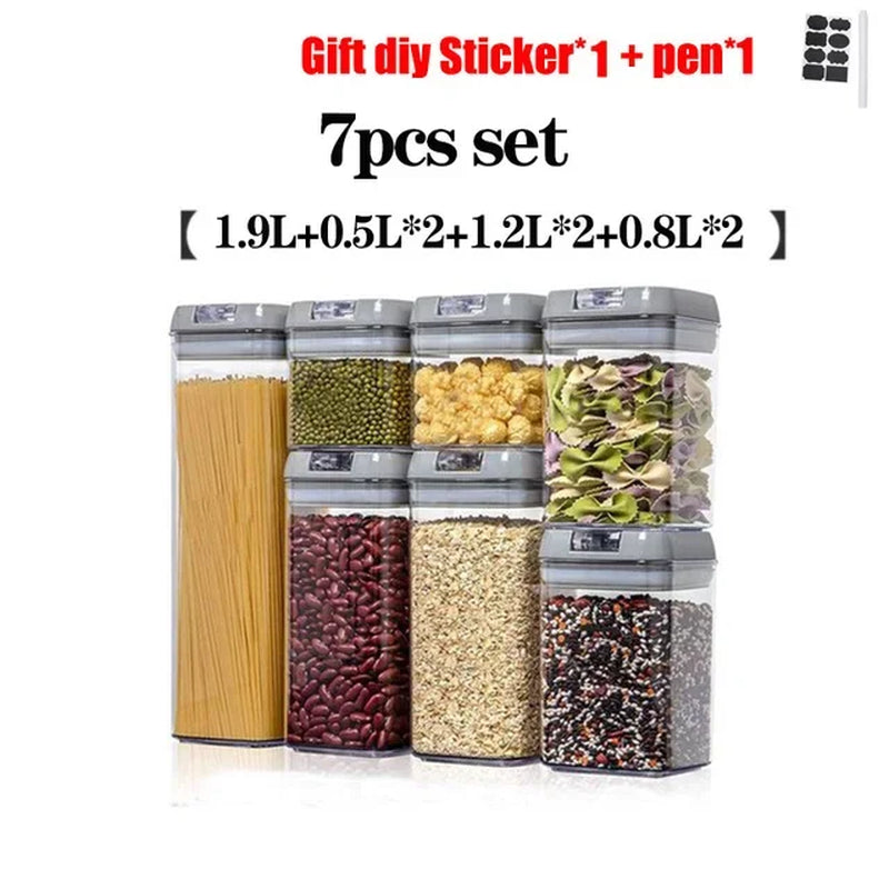 Plastic Food Storage Container Spice Jar Set Kitchen Box Bulk Sealed Jar Refrigerator Vacuum Transparent Storage Bottle Tea Tank