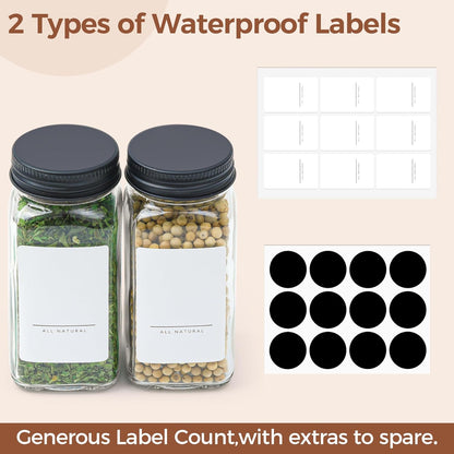 6Pcs 4Oz Glass Spice Jars with Shaker Lids, 21 Labels, Spice Jars Trial Set & Supplement Set, Empty Spice Containers and Square Spice Bottles for Kitchen and Seasoning