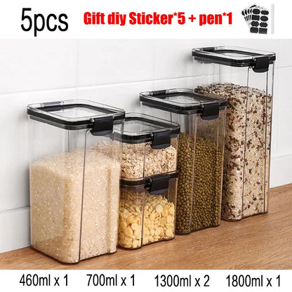 Plastic Food Storage Container Spice Jar Set Kitchen Box Bulk Sealed Jar Refrigerator Vacuum Transparent Storage Bottle Tea Tank