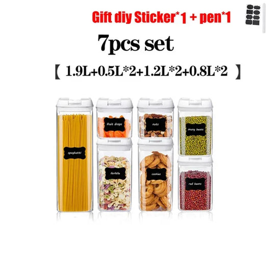 Plastic Food Storage Container Spice Jar Set Kitchen Box Bulk Sealed Jar Refrigerator Vacuum Transparent Storage Bottle Tea Tank