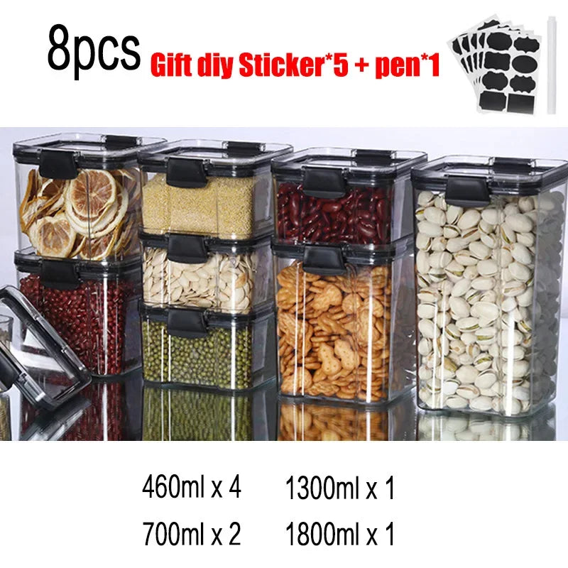 Plastic Food Storage Container Spice Jar Set Kitchen Box Bulk Sealed Jar Refrigerator Vacuum Transparent Storage Bottle Tea Tank