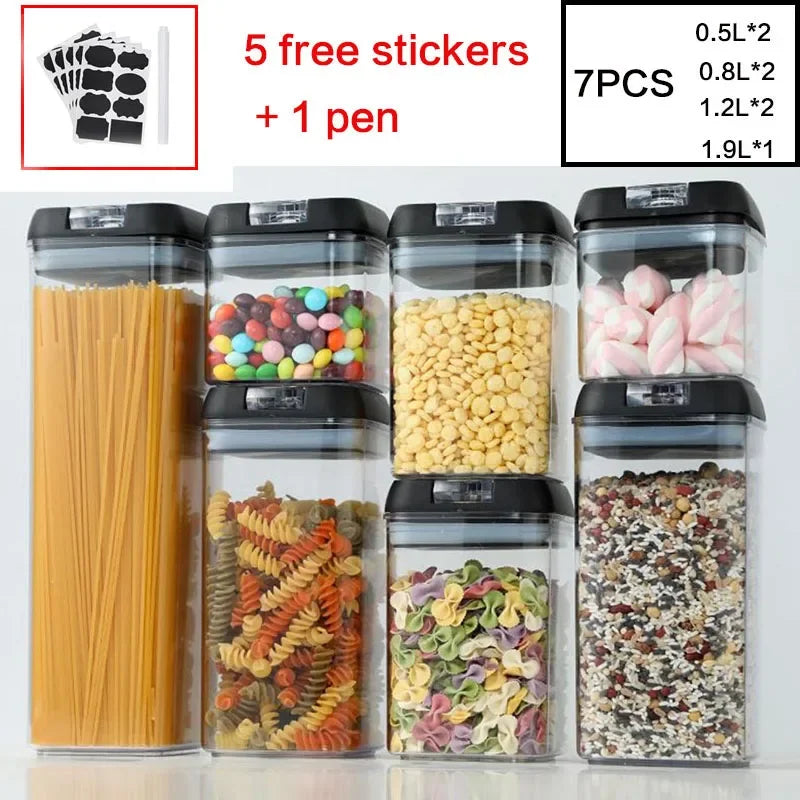 Plastic Food Storage Container Spice Jar Set Kitchen Box Bulk Sealed Jar Refrigerator Vacuum Transparent Storage Bottle Tea Tank